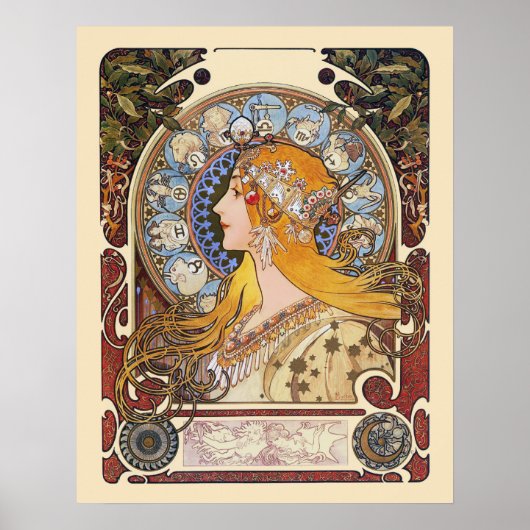 Mucha Art Nouveau Poster - Zodiac - La Plume (Vorne)