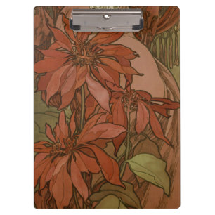 Mucha Art Nouveau Rote Poinsettie Blumendekor Klemmbrett