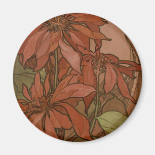 Mucha Art Nouveau Rote Poinsettie Blumendekor Magnet