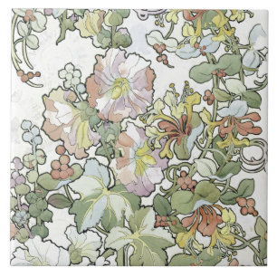 Mucha Art Nouveau Stockrosen-Fliesen Fliese