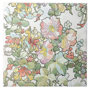 Mucha Art Nouveau Stockrosen-Fliesen Fliese