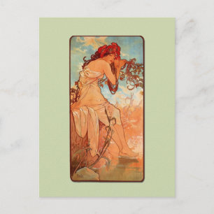 Mucha Art Nouveau Summer Postcard Postkarte