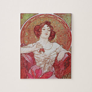 Mucha Art Nouveau Vintag Red Elegante Puzzle