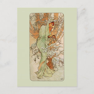 Mucha Art Nouveau Winter Mädchen Postkarte