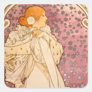 Mucha Art Nouveau Woman Beauty Quadratischer Aufkleber