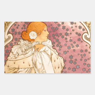 Mucha Art Nouveau Woman Beauty Rechteckiger Aufkleber