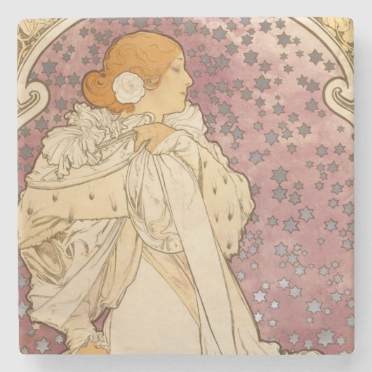 Mucha Art Nouveau Woman Beauty Steinuntersetzer (Vorderseite)