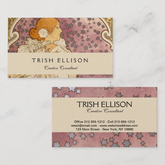 Mucha Art Nouveau Woman Beauty Visitenkarte (Vorne/Hinten)