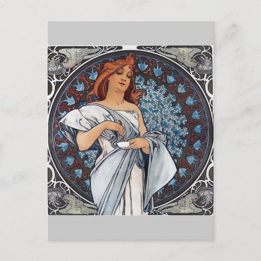 Mucha Art White Dress Löffel Tasse Postkarte (Vorderseite)