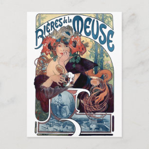Mucha Bieres de la Meuse vintage und Postkarte