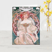 Mucha Champenois Paris Rosakleiderdamen-Kunst-Deko Karte (Gelbe Blume)