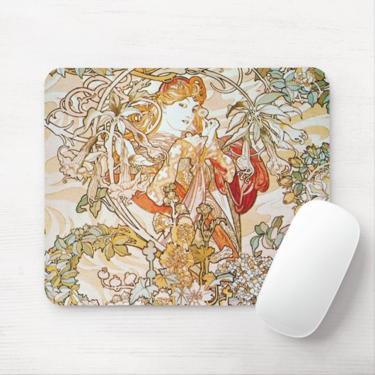 Mucha Frau mit Daisy Art Nouveau Mouse Pad Mousepad (Mit Mouse)