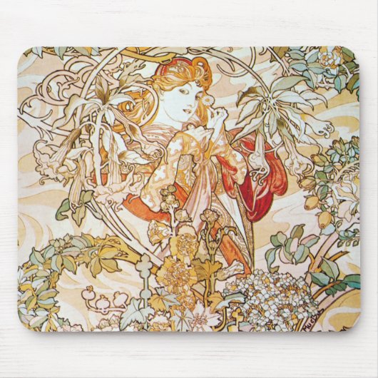 Mucha Frau mit Daisy Art Nouveau Mouse Pad Mousepad (Vorne)