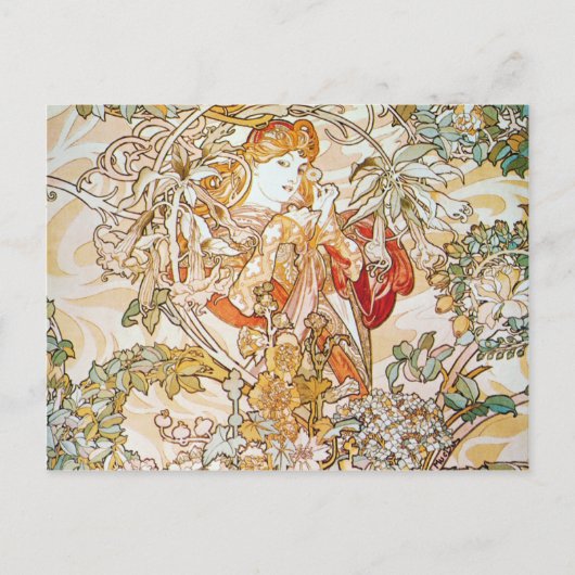 Mucha Frau mit Daisy Art Nouveau Postkarten (Vorderseite)