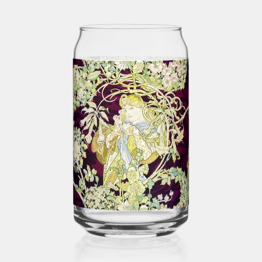 Mucha Frau mit Daisy, Vintag Art Nouveau Dosenglas (Vorderseite)