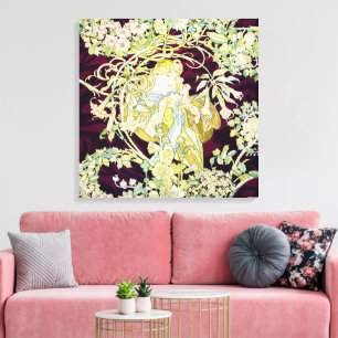 Mucha Frau mit Daisy, Vintag Art Nouveau Leinwanddruck