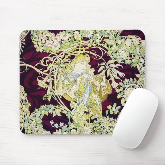 Mucha Frau mit Daisy, Vintag Art Nouveau Mousepad (Mit Mouse)