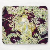 Mucha Frau mit Daisy, Vintag Art Nouveau Mousepad (Vorne)