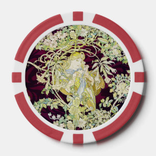 Mucha Frau mit Daisy, Vintag Art Nouveau Pokerchips