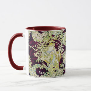 Mucha Frau mit Daisy, Vintag Art Nouveau Tasse