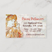 Mucha Frau mit Gänseblümchen-Kunst Nouveau Visitenkarte (Vorderseite)