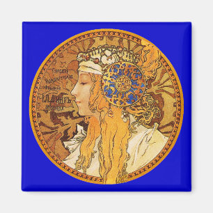 Mucha - Frau mit Juwelen - Vintage Kunst Magnet