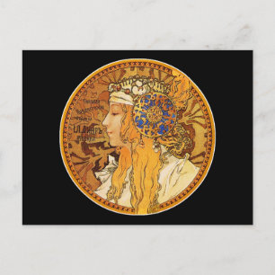 Mucha - Frau mit Juwelen - Vintage Kunst Postkarte
