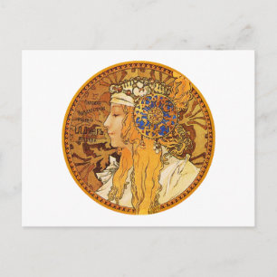 Mucha - Frau mit Juwelen - Vintage Kunst Postkarte