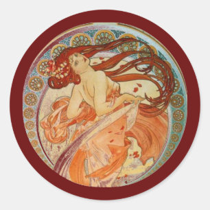 Mucha-Frau Runder Aufkleber