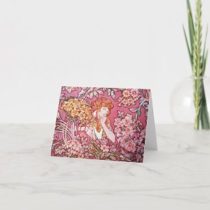 Mucha Frau unter Blumen-Kunst Nouveau Karte
