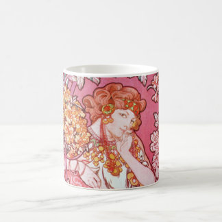 Mucha Frau unter der Blumen-Kunst Nouveau Tasse