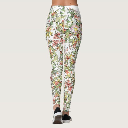 Mucha Hollyhock-Blumen ganz über Druck-Leggings Leggings (Rückseite)