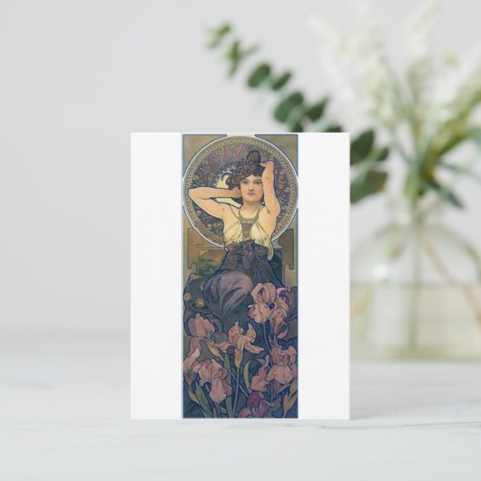 Mucha iris Blume Art Deko Postkarte (Stehend Vorderseite)