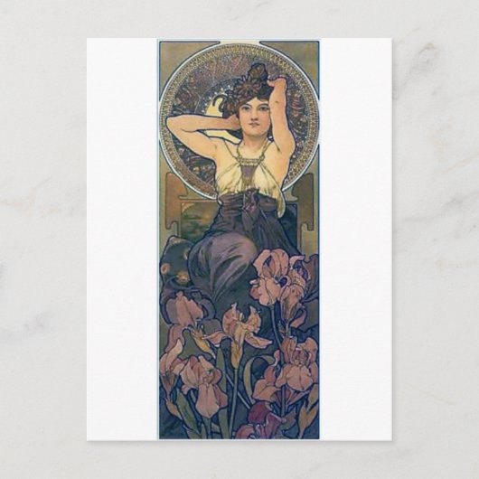 Mucha iris Blume Art Deko Postkarte (Vorderseite)