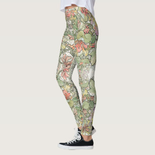 Mucha Kunst Nouveau Blumen ganz über Leggings