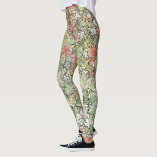 Mucha Kunst Nouveau Blumen ganz über Leggings