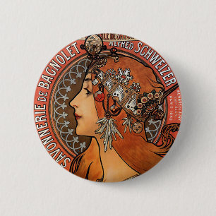 Mucha - Kunst Nouveau Button
