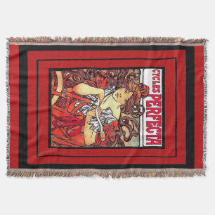 Mucha Kunst Nouveau Dame Bicycle Sport Throw Decke