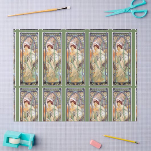 Mucha Kunst Nouveau, das Seidenpapier einwickelt (Basteln)