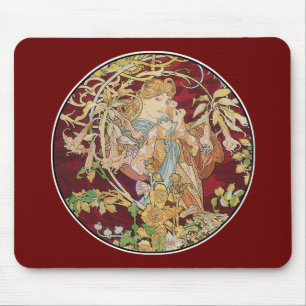 Mucha Kunst Nouveau: Frau mit Gänseblümchen Mousepad