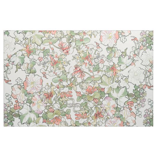 Mucha Kunst Nouveau Hollyhock-Blumen-Gewebe Stoff (Yard (91,4 cm))