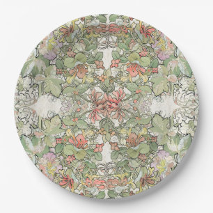 Mucha Kunst Nouveau Hollyhock-Blumen-PapierTeller Pappteller