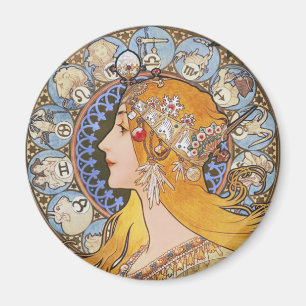 Mucha Kunst Nouveau Plakat - Tierkreis - La-Feder Magnet