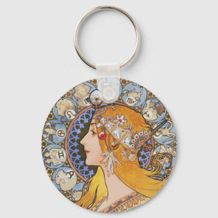Mucha Kunst Nouveau Plakat - Tierkreis - La-Feder Schlüsselanhänger