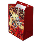 Mucha Kunst Nouveau Redhead-Dame Bike Gift Bag Mittlere Geschenktüte (Rückseite Schrägansicht)