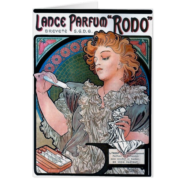 Mucha Lanze Parfum Rodo Parfümanzeige (Vorne)