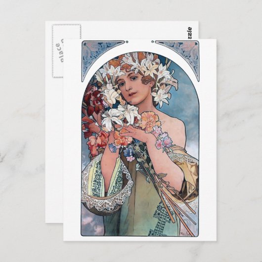 Mucha Lilien Kunst Deko Geschenk Postkarte (Vorne/Hinten)