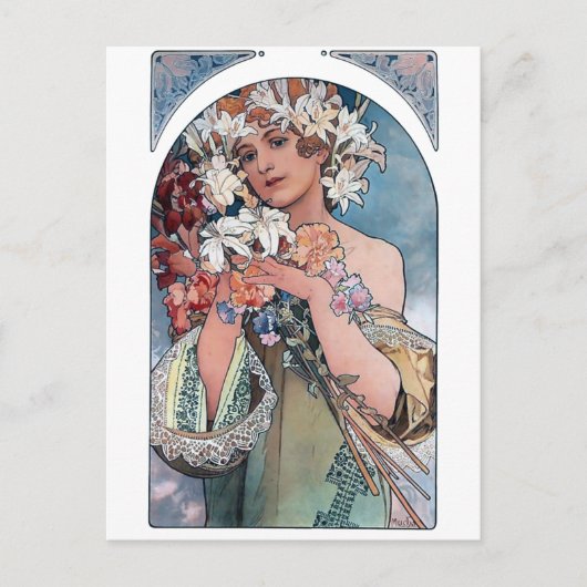 Mucha Lilien Kunst Deko Geschenk Postkarte (Vorderseite)