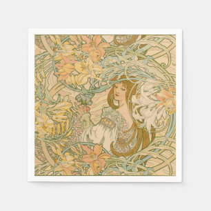 Mucha Lilien Sprache der Blumen Jugendstil Mädchen Serviette