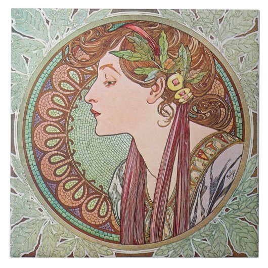 Mucha Lorbeer-Kunst Nouveau Kunst-Fliese Trivet Fliese (Vorderseite)